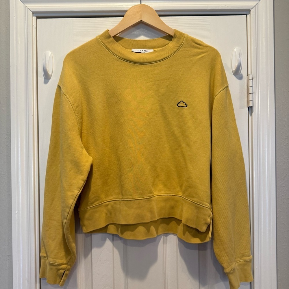 FRAME Pullover Womens Sweatshirt Sz L Yellow Organic Cotton Crew Neck Colorful
